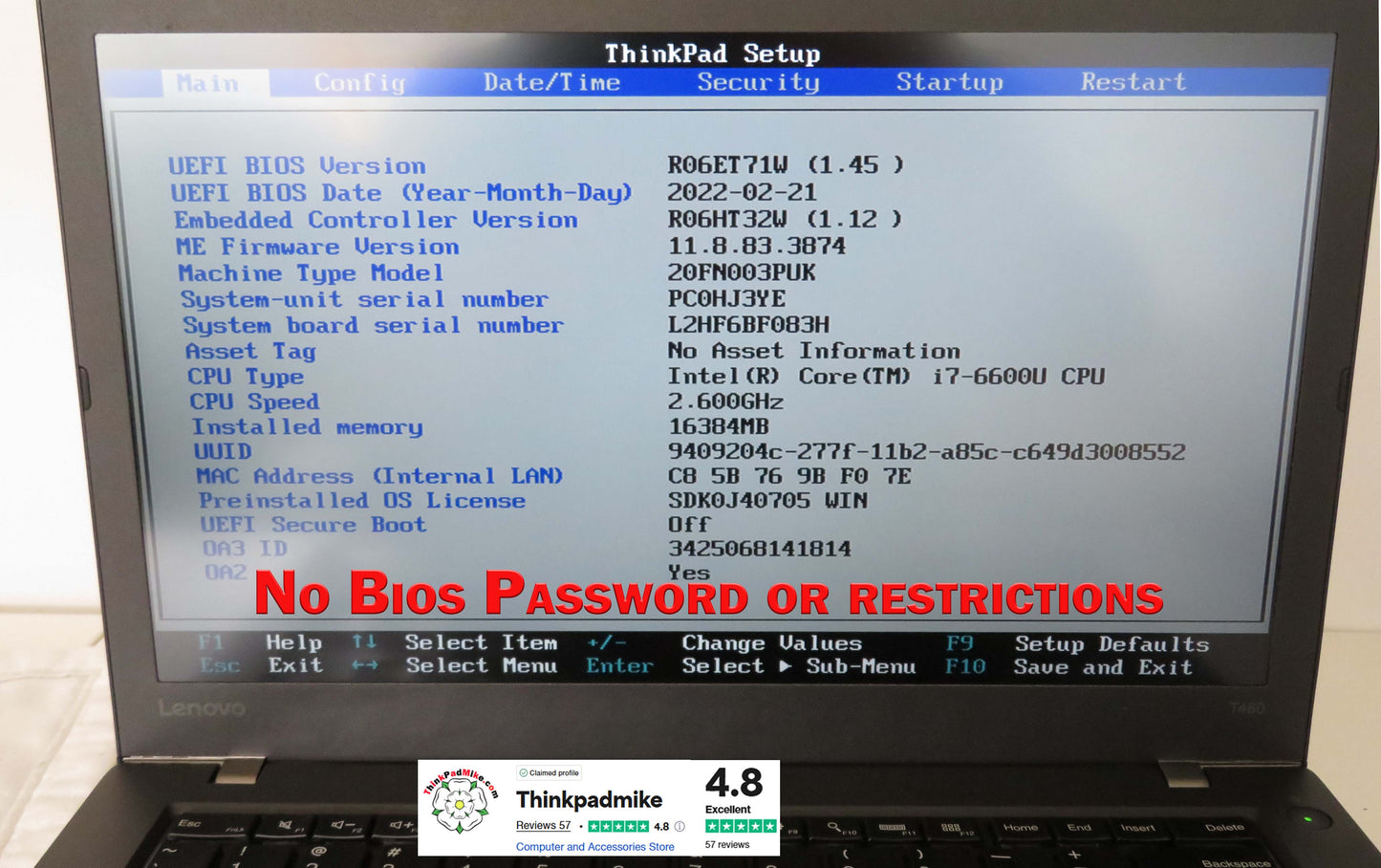 Lenovo ThinkPad T460 i7 6600U 2.6Ghz 16GB RAM 240GB SSD IPS Screen B\L KB (797)