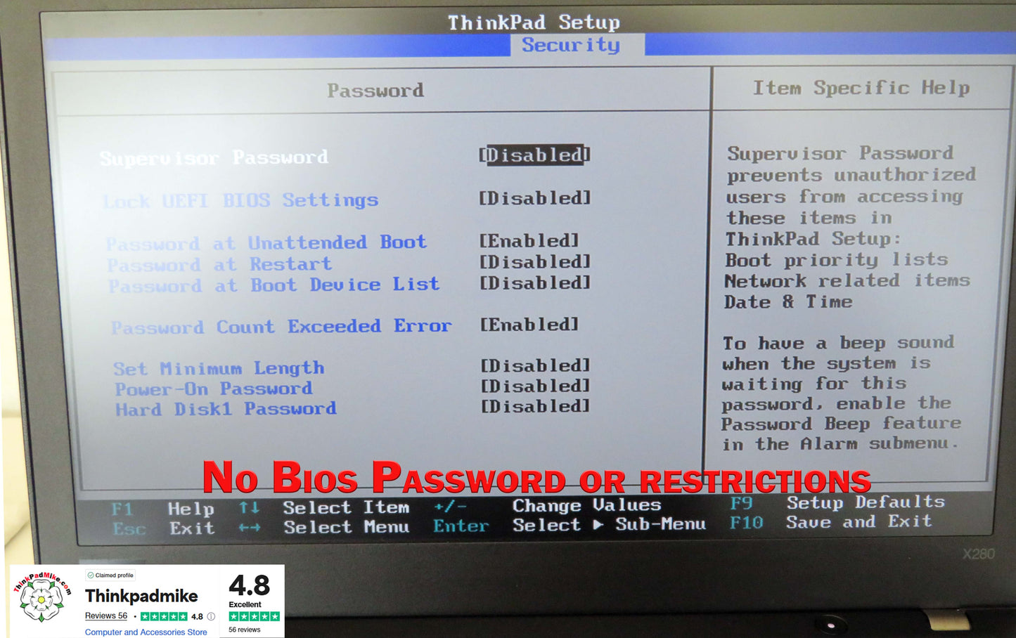 Lenovo ThinkPad x280 i7 8550U 1.8Ghz 8GB RAM 250GB SSD IPS Screen Backlit Keyboard WIN11 (846)