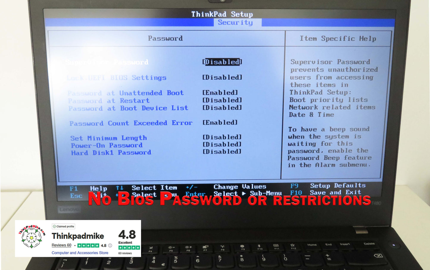 Lenovo ThinkPad T480 i7 8550U 16GB RAM 256GB SSD IPS SCREEN B\L KB (1173)