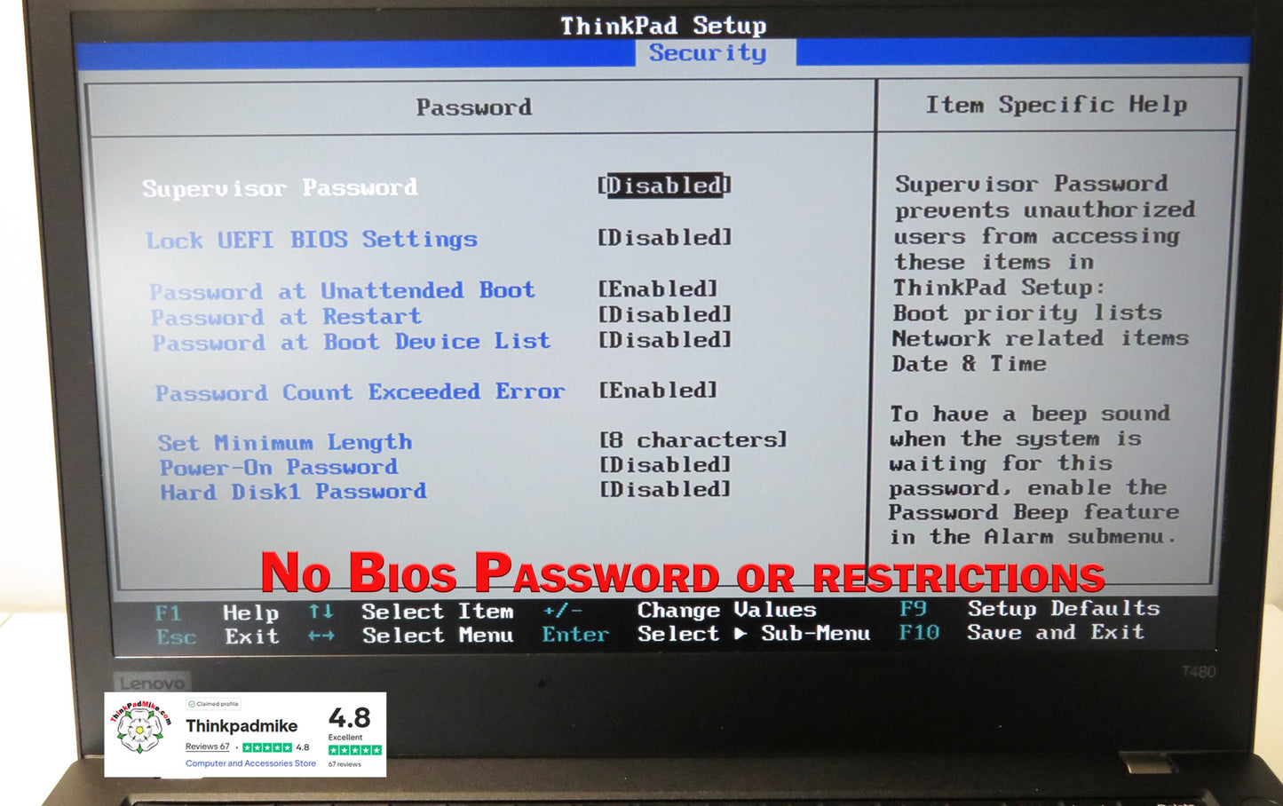 Lenovo ThinkPad T480 i5 8250U 16GB RAM 256GB SSD IPS SCREEN B\L KB (1207)
