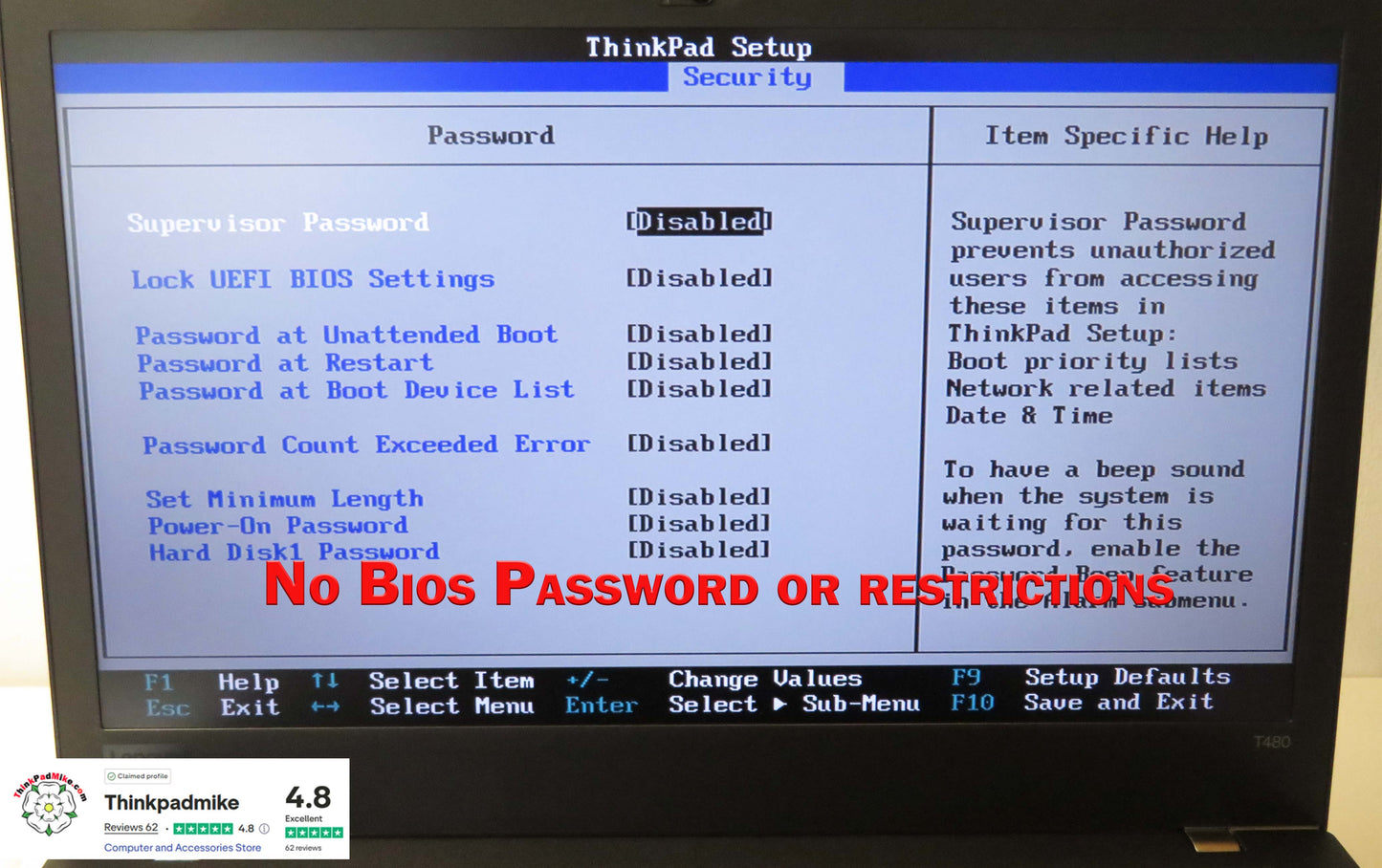 Lenovo ThinkPad T480 i5 8350U 32GB RAM 256GB SSD IPS SCREEN WIN11 (1190)