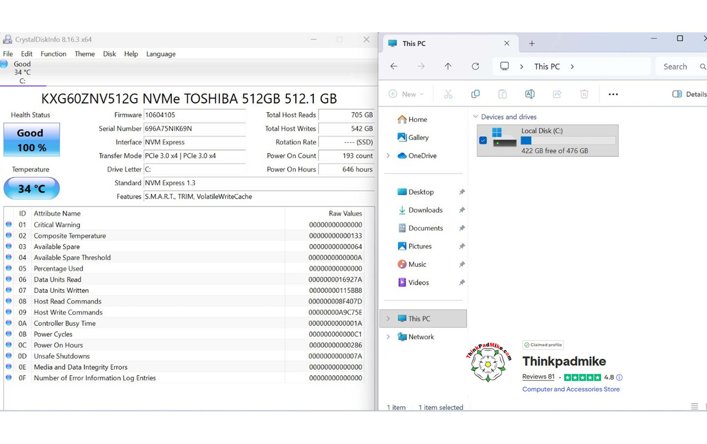 Lenovo ThinkPad x390 i7 1.9Ghz 8665U 16GB RAM 512GB SSD IPS Touch Screen B\L KB (1094)