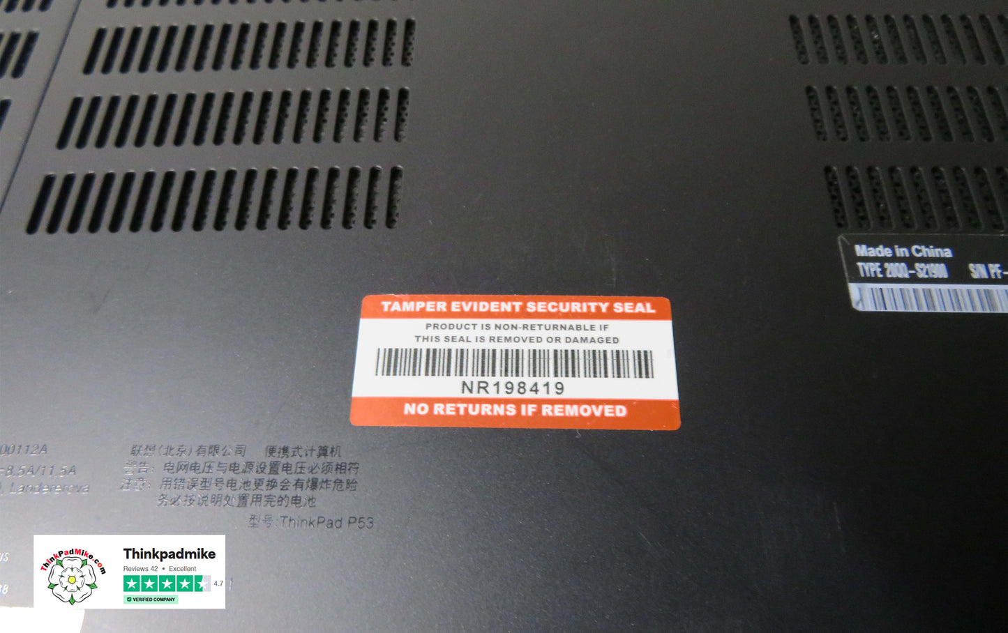 Lenovo ThinkPad P53 i7 *HEX CORE* 9850H 2.6Ghz 64GB RAM 512GB IPS B\L KB NVIDIA T2000 (1075)