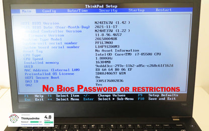 Lenovo ThinkPad T480 i7 8550U 16GB RAM 256GB SSD IPS SCREEN B\L KB (1209)