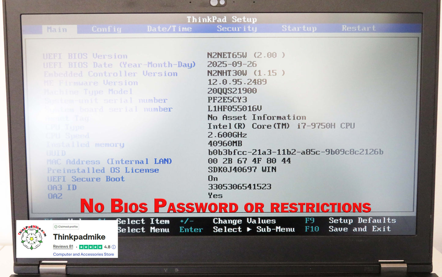 Lenovo ThinkPad P53 i7 *6 CORE* 9750H 40GB RAM 512GB IPS B\L KB NVIDIA T2000 (1330)