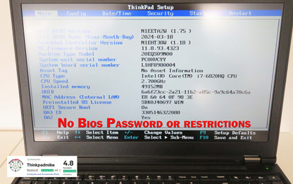 Lenovo ThinkPad P50 i7 6820HQ 48GB RAM 256GB SSD IPS NVIDIA M1000M (1105)