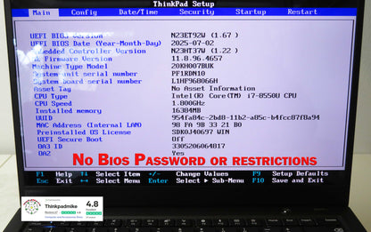 Lenovo ThinkPad x1 Carbon 6th Gen i7 8550U 1.8Ghz 16GB RAM 512GB SSD IPS WQHD Screen B\LKB (1203)