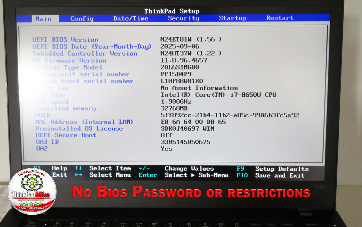 Lenovo ThinkPad T480 i7 8650U 32GB RAM 512GB SSD WQHD SCREEN NVIDIA MX150 (1406)