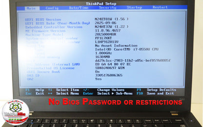 Lenovo ThinkPad T480 i7-8550U 16GB 256GB SSD 14" FHD Dual Bats Backlit KB (1333)