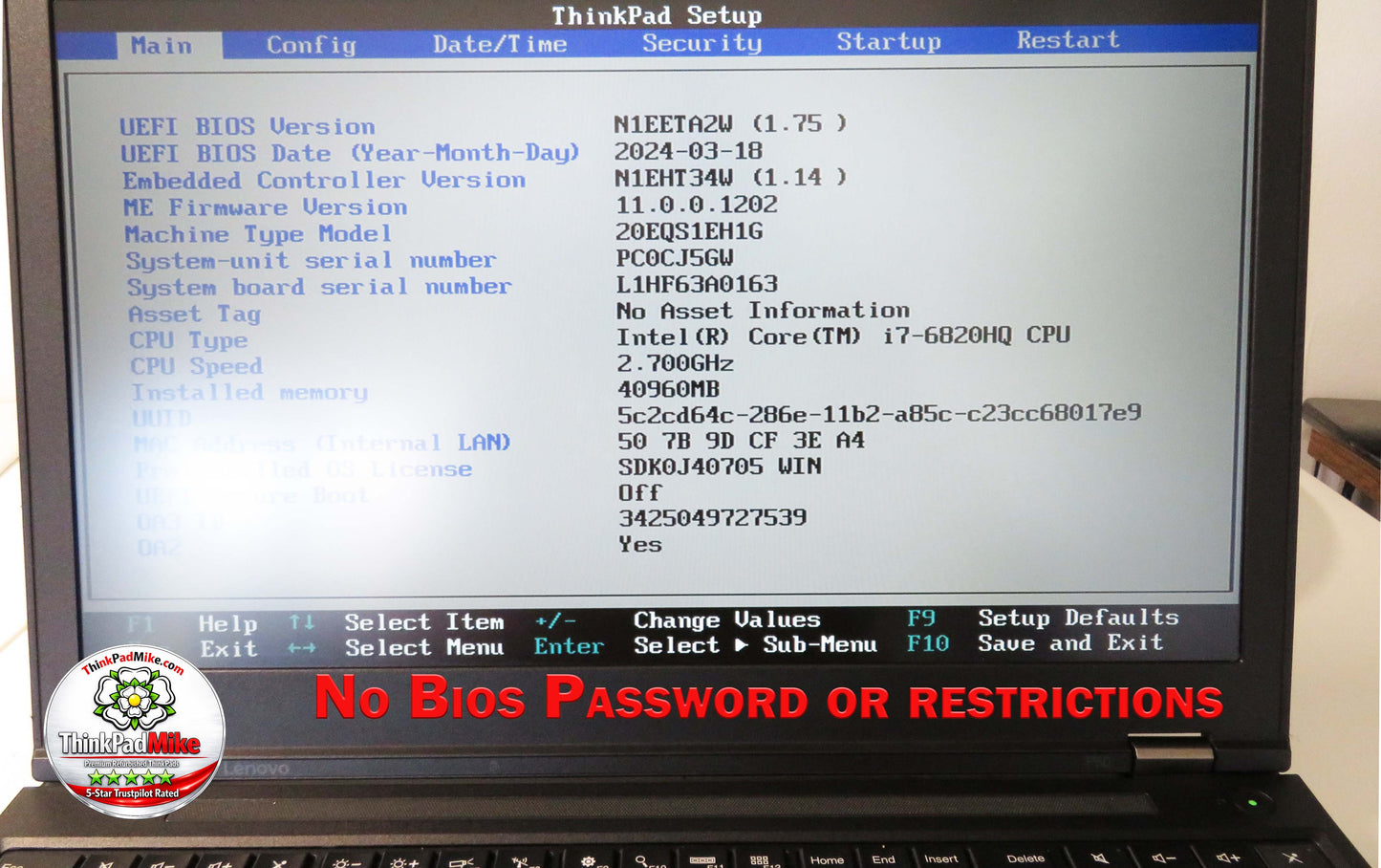 Lenovo ThinkPad P50 i7 6820HQ 40GB RAM 512GB SSD IPS NVIDIA M1000M (1360)