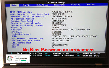 Lenovo ThinkPad P52 i7 *6 CORE* 8750H 2.2Ghz 40GB RAM 256GB SSD IPS B\L KB NVIDIA P1000 (1278)