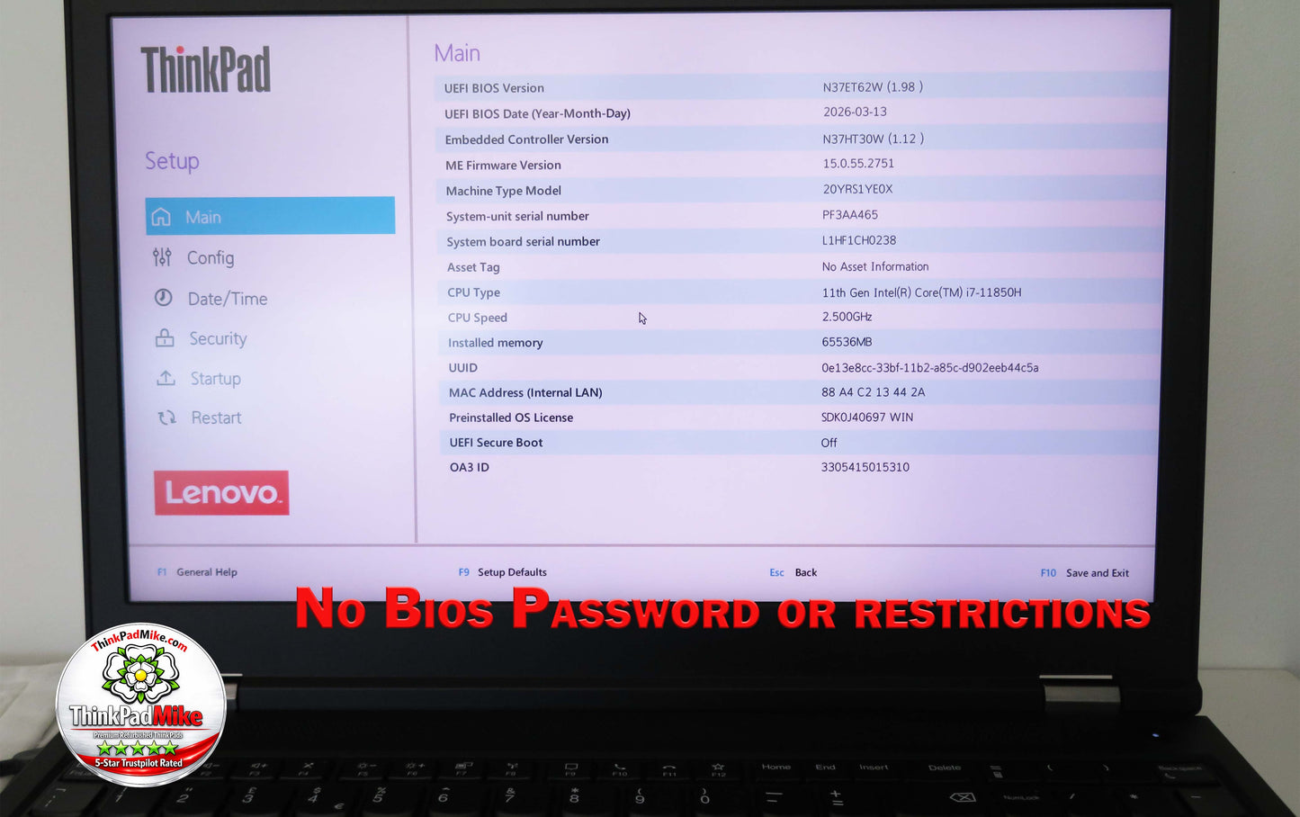 Lenovo ThinkPad P15 i7 11850H *8 CORE* 64GB RAM 512GB SSD UHD NVIDIA T1200 (1363)