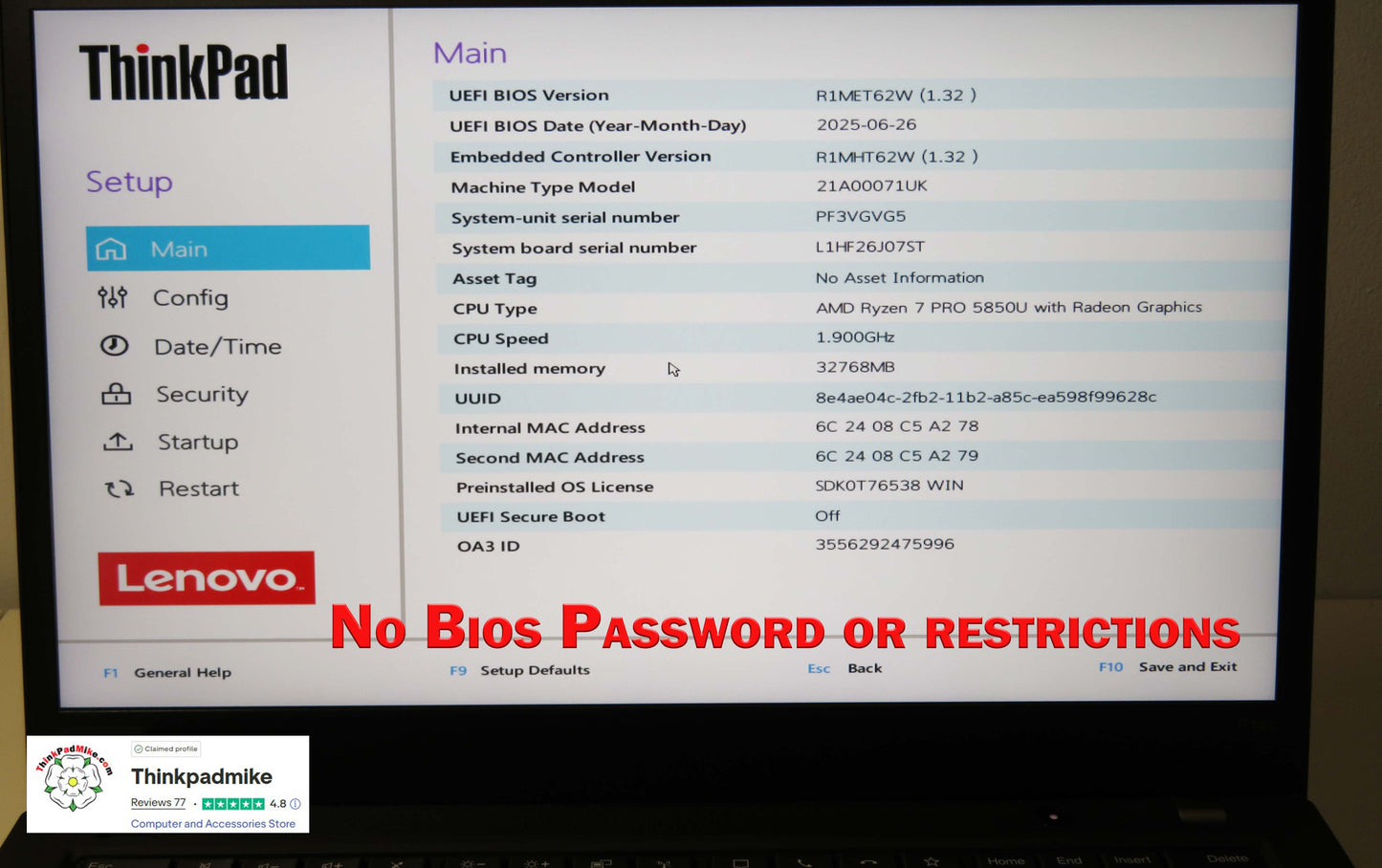 Lenovo ThinkPad P14s AMD Ryzen 7 Pro 8 Core 32GB RAM 512GB SSD IPS Screen (1289)