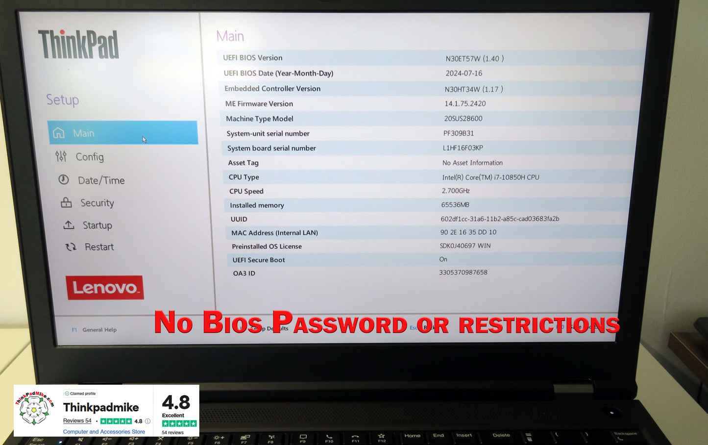 Lenovo ThinkPad P15 i7 10850H *6 CORE* 64GB RAM 512GB SSD IPS NVIDIA T2000 WIN11 (1141)