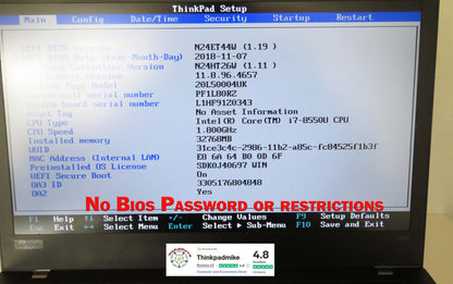 Lenovo ThinkPad T480 i7 8550U 32GB RAM 256GB SSD IPS SCREEN B\L KB (1194)