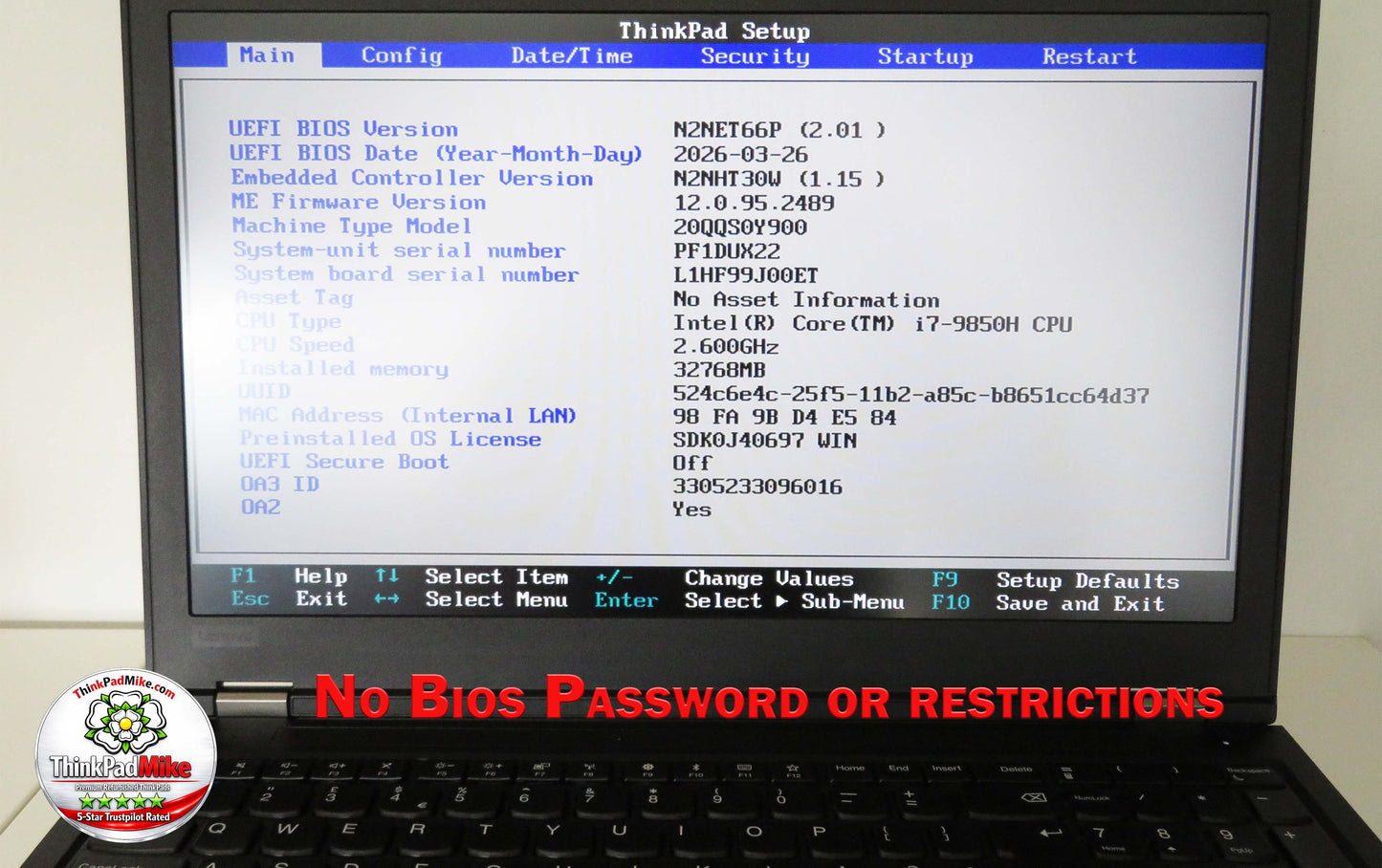 Lenovo ThinkPad P53 i7 *6 CORE* 9850H 2.6Ghz 32GB RAM 512GB + 256GB IPS B\L KB NVIDIA T1000 (1353)