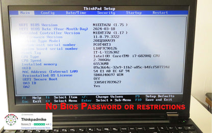 Lenovo ThinkPad P50 i7 6820HQ 64GB RAM 256GB+256GB SSDs IPS NVIDIA M1000M (1108)