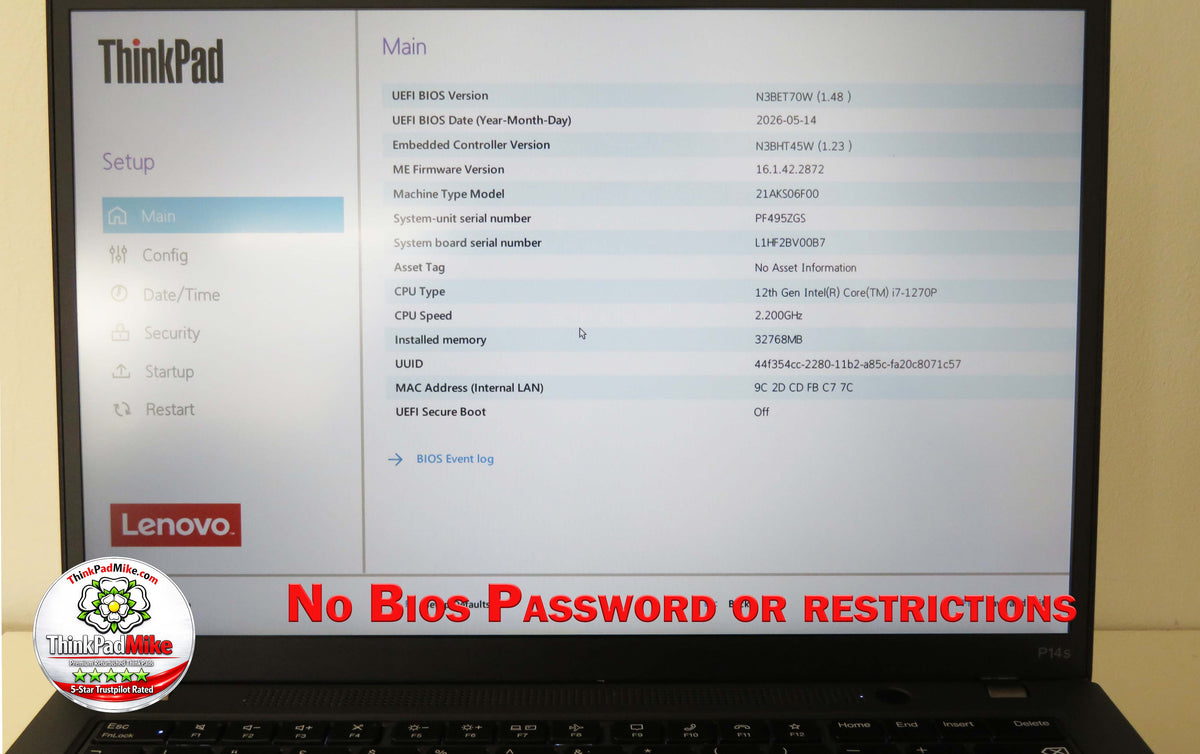 Lenovo ThinkPad P14s i7 1270P 12 Core 32GB RAM 512GB SSD IPS WUXGA NVIDIA T550 WIN11 (1392)