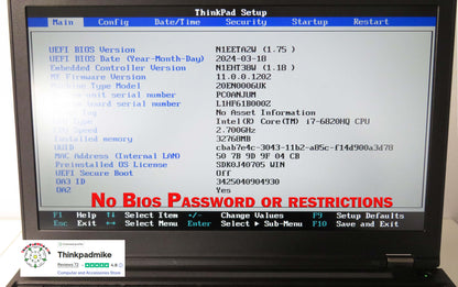Lenovo ThinkPad P50 i7 6820HQ 32GB RAM 2 x 256GB SSDs IPS NVIDIA M2000M (1240)