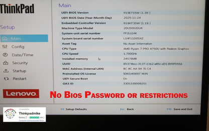 Lenovo ThinkPad L14 AMD Ryzen 7 Pro 8 CORE 24GB RAM 256GB SSD IPS FHD SCREEN (1292)
