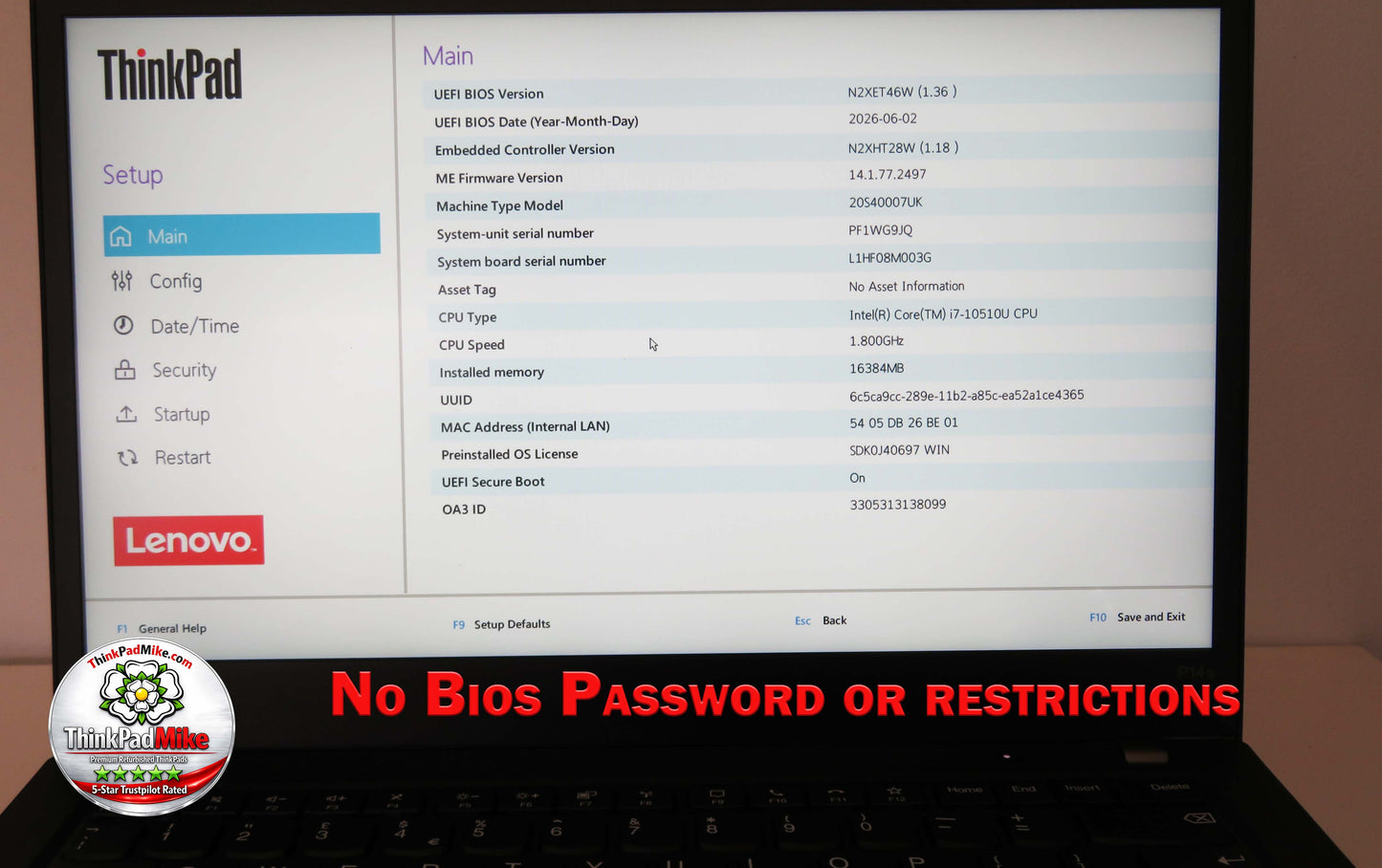 Lenovo ThinkPad P14s i7 10510U 16GB RAM 256GB SSD IPS SCREEN B\L KB (1383)