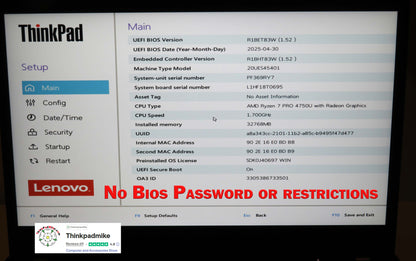 Lenovo ThinkPad T14 AMD Ryzen 7 Pro 8 CORE 32GB RAM 512GB SSD IPS FHD SCREEN B\LKB (1232)