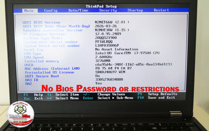 Lenovo ThinkPad P53 i7 *6 CORE* 9750H 2.6Ghz 32GB RAM 256GB + 512GB IPS B\L KB NVIDIA T2000 (1343)