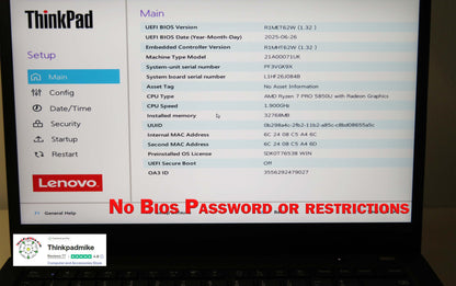Lenovo ThinkPad P14s AMD Ryzen 7 Pro 8 Core 32GB RAM 512GB SSD IPS Screen (1290)