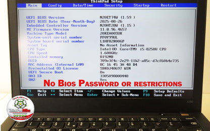 Lenovo ThinkPad x280 i5 8250U 1.6Ghz 8GB RAM 256GB SSD IPS Touch Screen (728)