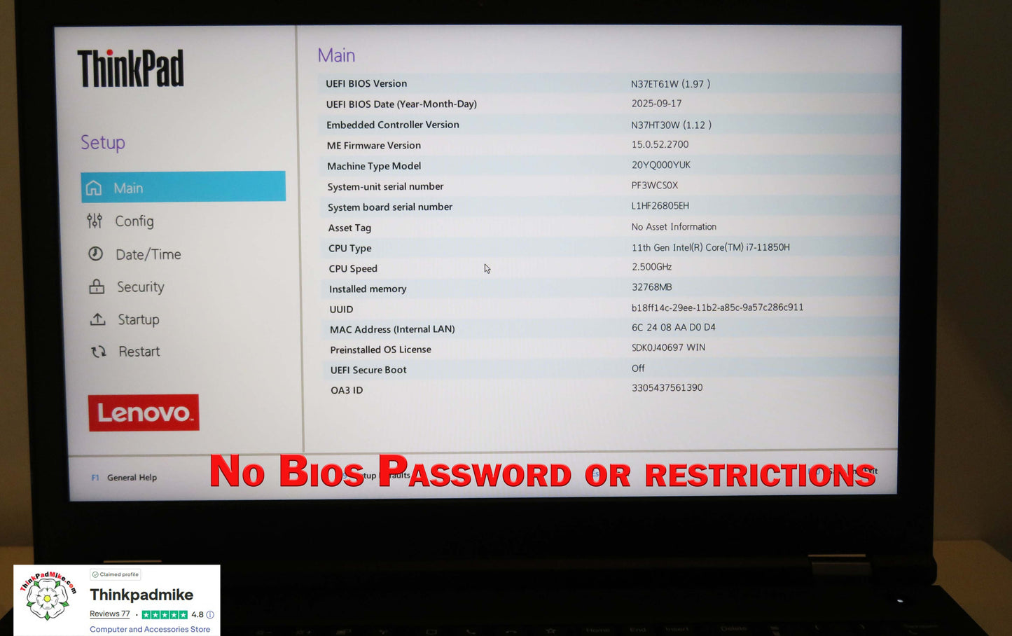 Lenovo ThinkPad P15 i7 11850H *8 CORE* 32GB RAM 512GB SSD IPS NVIDIA RTX A2000 (1302)