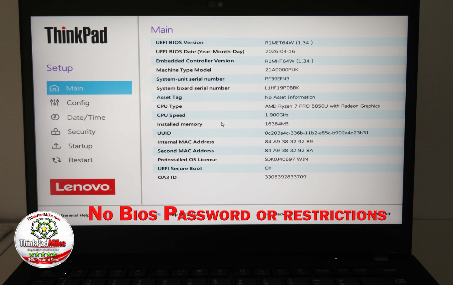 Lenovo ThinkPad P14s AMD Ryzen 7 Pro 8 Core 16GB RAM 256GB SSD IPS Screen (1372)
