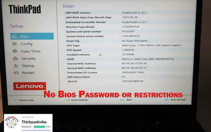 Lenovo ThinkPad P14s AMD Ryzen 7 Pro 8 Core 32GB RAM 256GB SSD IPS Screen (1306)