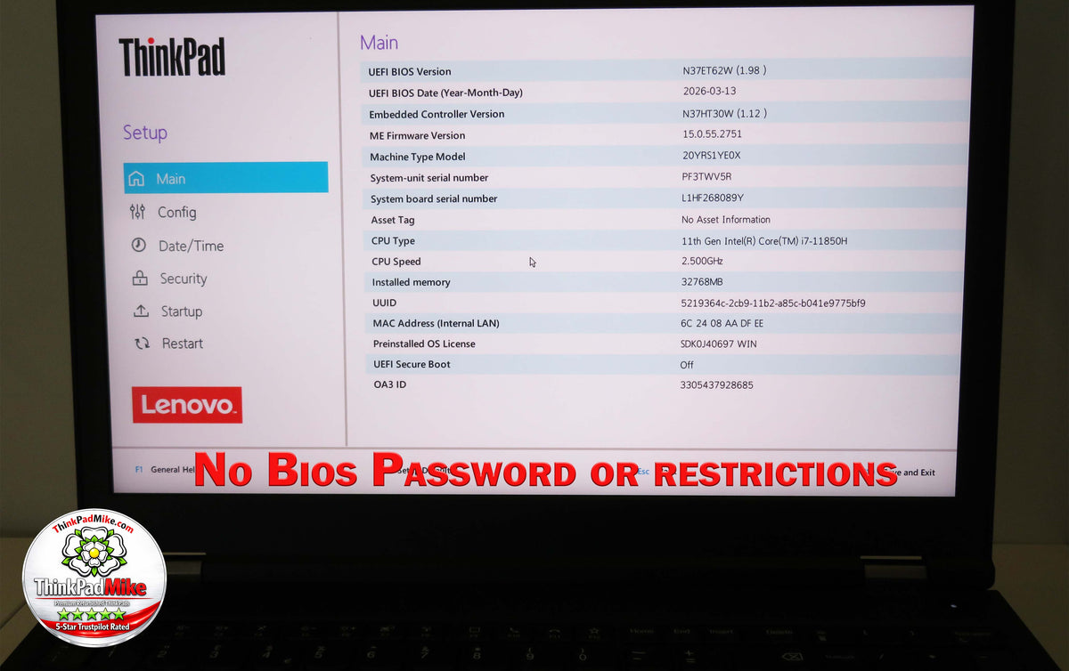 Lenovo ThinkPad P15 i7 11850H *8 CORE* 32GB RAM 512GB SSD UHD NVIDIA T1200 (1400)