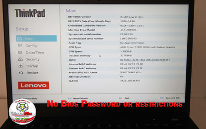Lenovo ThinkPad P14s AMD Ryzen 7 Pro 8 Core 32GB RAM 512GB SSD IPS Screen (1356)
