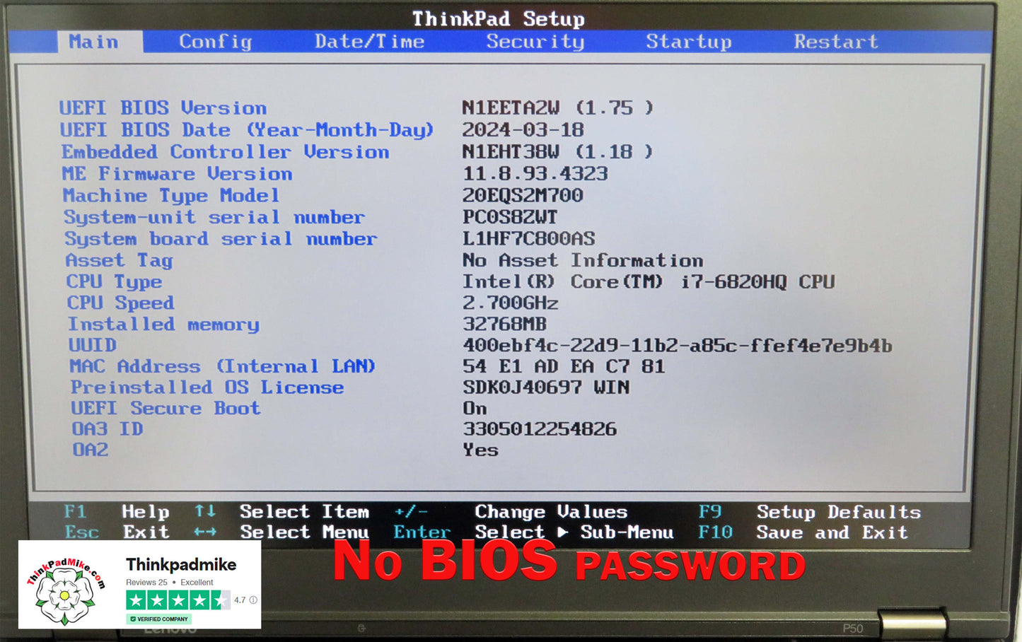 Lenovo ThinkPad P50 i7 6820HQ 32GB RAM 512GB SSD + 500GB HDD IPS NVIDIA (991)