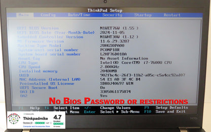 Lenovo ThinkPad T470s i7 7600U 2.8Ghz 20GB RAM 256GB SSD IPS Touch Screen B\LKB (1130)