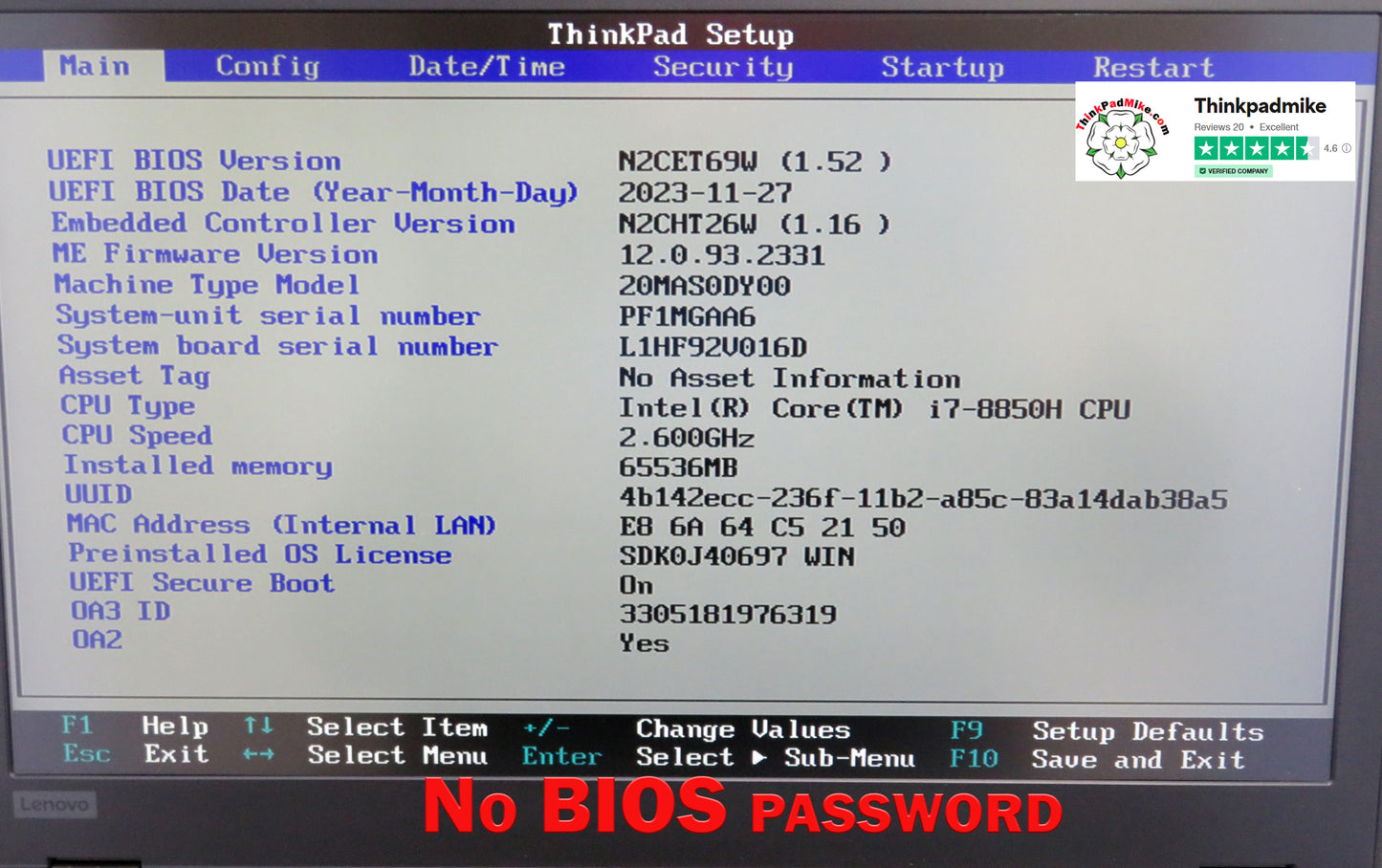 Lenovo ThinkPad P52 i7 *HEX CORE* 8850H 2.6Ghz 64GB RAM 512GB + 256B SSDs IPS B\L KB NVIDIA P2000 WIN11 (947)