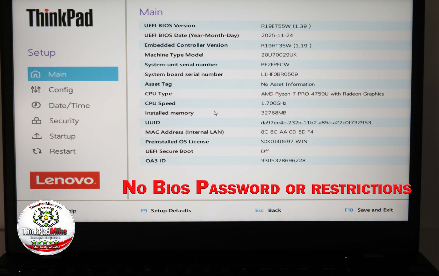 Lenovo ThinkPad L15 AMD Ryzen 7 Pro 8 CORE 32GB RAM 256GB SSD IPS FHD SCREEN B\LKB (1345)
