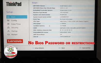Lenovo ThinkPad L15 AMD Ryzen 7 Pro 8 CORE 32GB RAM 256GB SSD IPS FHD SCREEN B\LKB (1345)