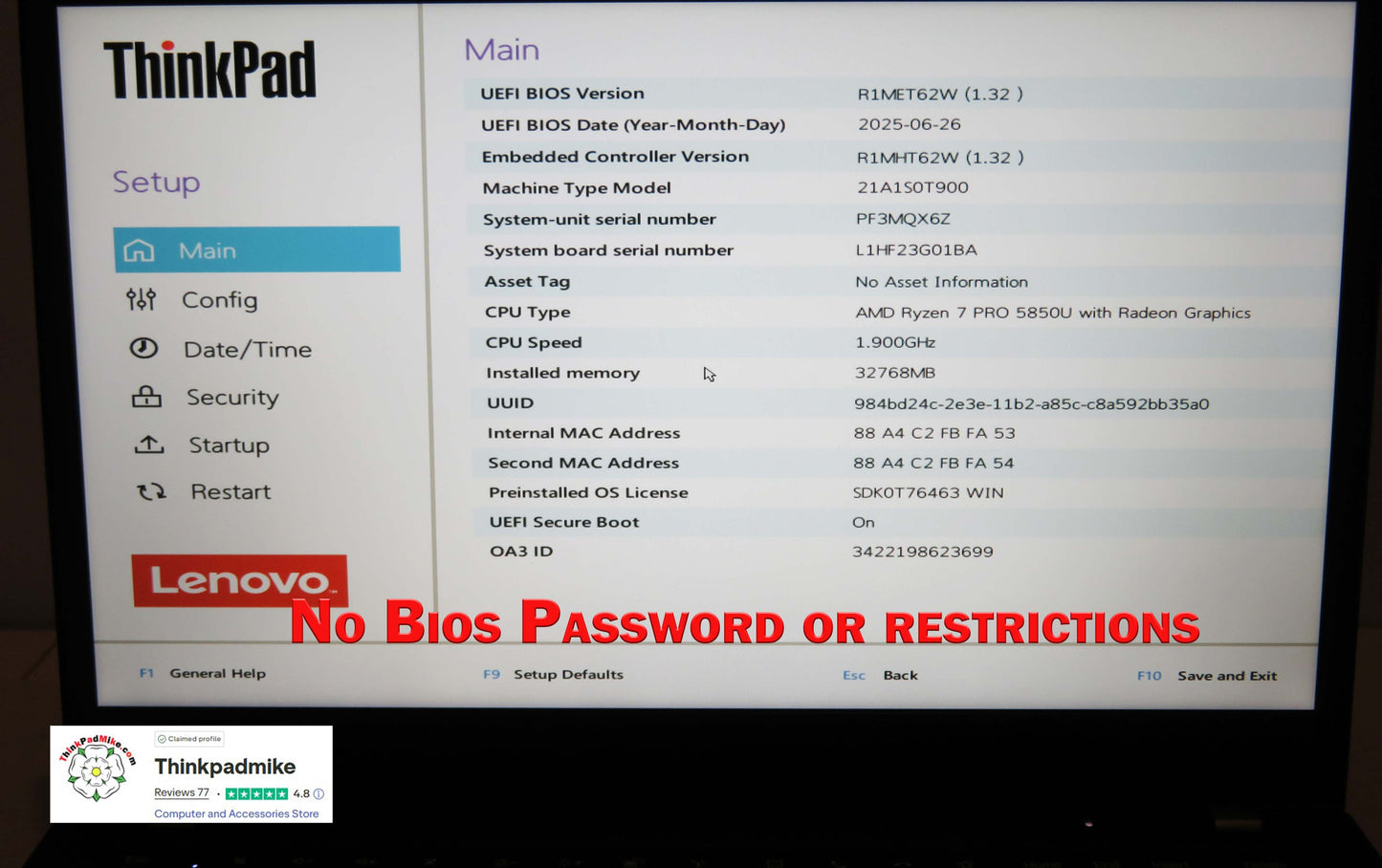 Lenovo ThinkPad P14s AMD Ryzen 7 Pro 8 Core 32GB RAM 512GB SSD IPS Screen (1298)