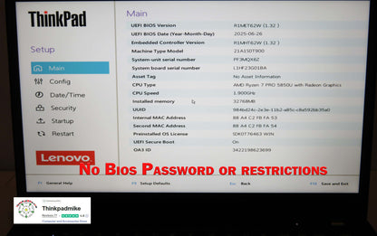 Lenovo ThinkPad P14s AMD Ryzen 7 Pro 8 Core 32GB RAM 512GB SSD IPS Screen (1298)