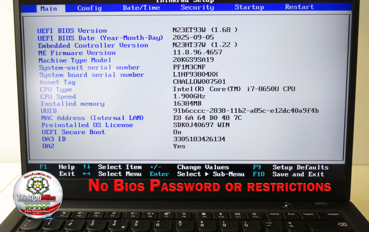 Lenovo ThinkPad x1 Carbon 6th Gen i7 8650U 1.9Ghz 16GB RAM 1TB SSD IPS TOUCH Screen B\LKB (1385)