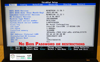 Lenovo ThinkPad T480 i7 8550U 16GB RAM 256GB SSD IPS SCREEN (1227)