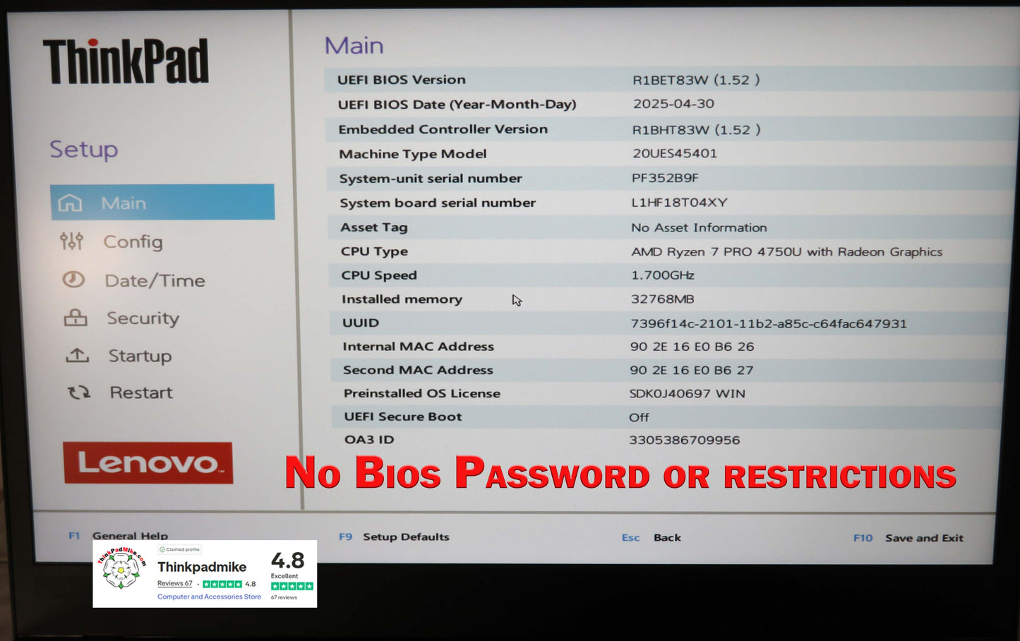 Lenovo ThinkPad T14 AMD Ryzen 7 Pro 8 CORE 32GB RAM 512GB SSD IPS FHD SCREEN B\LKB (1229)