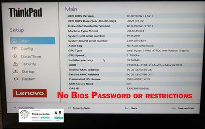 Lenovo ThinkPad T14 AMD Ryzen 7 Pro 8 CORE 32GB RAM 512GB SSD IPS FHD SCREEN B\LKB (1229)