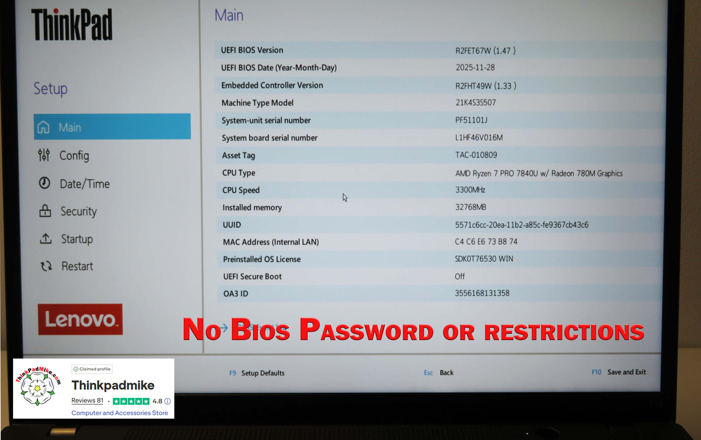Lenovo ThinkPad T14 AMD Ryzen 7 Pro 8 CORE 32GB RAM 256GB SSD IPS WUXGA SCREEN B\LKB (1310)