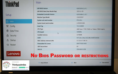 Lenovo ThinkPad T14 AMD Ryzen 7 Pro 8 CORE 32GB RAM 256GB SSD IPS WUXGA SCREEN B\LKB (1310)