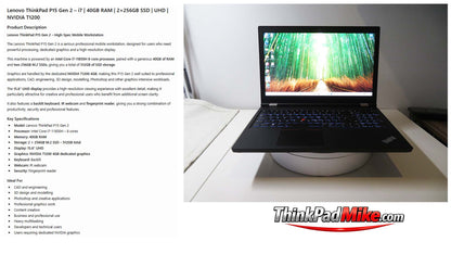Lenovo ThinkPad P15 i7 11850H *8 CORE* 40GB RAM 2 x 256GB SSDs UHD NVIDIA T1200 (1393)