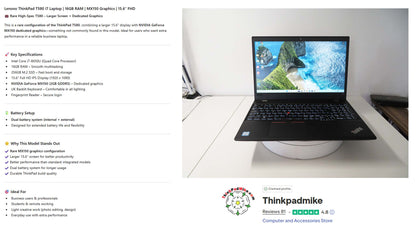 Lenovo ThinkPad T580 i7 8650U 16GB RAM 256GB SSD IPS SCREEN NVIDIA MX150 (1329)