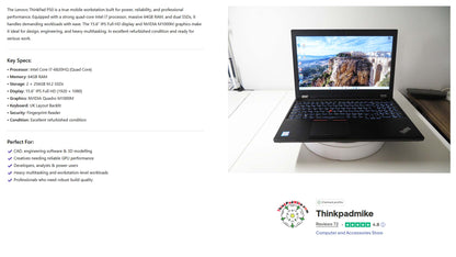 Lenovo ThinkPad P50 i7 6820HQ 64GB RAM 256GB+256GB SSDs IPS NVIDIA M1000M (1108)